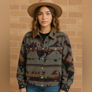Southwestern Patterned Jacket Overshirt Aztec Button Up Medium